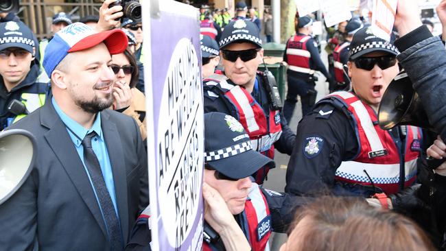 The trio were confronted by anti-racism protesters this week.