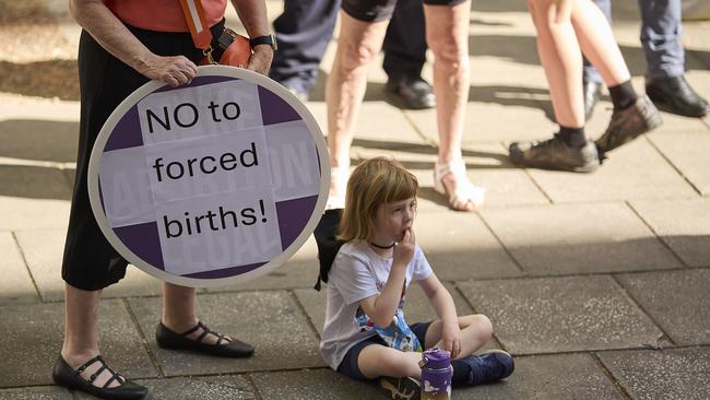 Pro-choice protesters outside Parliament House in Adelaide on Wednesday. Picture: Matt Loxton