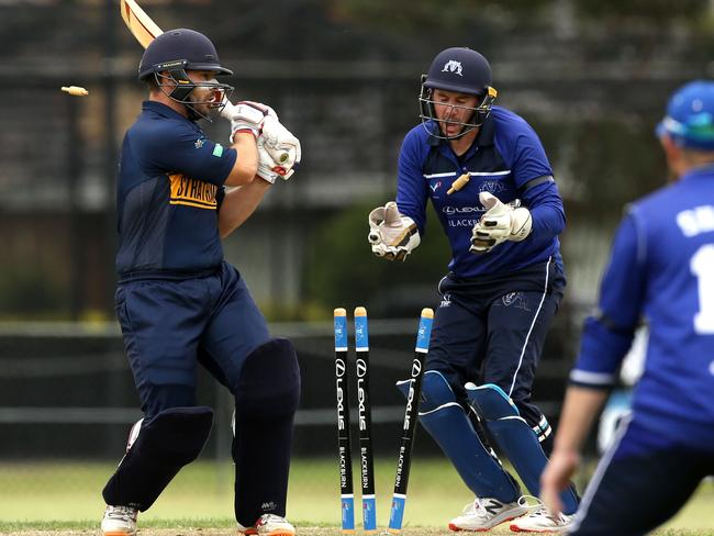 VSDCA: Strathmore’s Nick Sabatino is bowled. Picture: Stuart Milligan