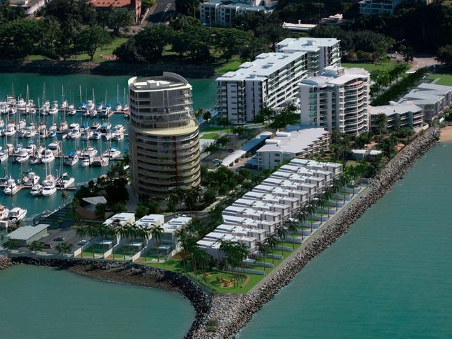 National developer Mirvac has signalled its exit from the Townsville market by listing its prime seafront property facing the Breakwater Marina for sale. An artist's impression of Mirvac's Mariners Peninsula project. Mirvac was looking to develop The Point, a 15-level, 71-unit tower overlooking Breakwater Marina, which is a part of its wider Mariners Peninsula project, including the already developed Stanton Apartments and beach houses. Picture: Supplied