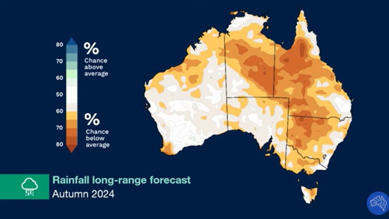 Large parts of Australia are expected to experience below average rainfalls. Picture: Bureau of Meteorology