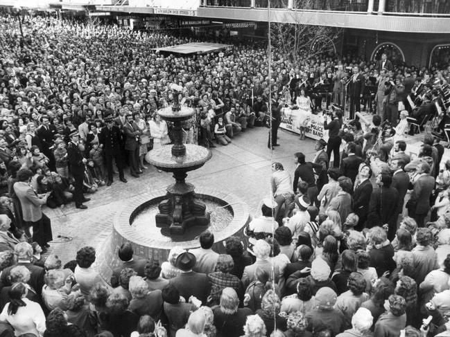 Opening of Rundle Mall, Adelaide, 1976. Picture: Advertiser Library