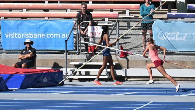 Kayce Hoani-Vincent stands proud after her bronze medal in the women's under 17 Pole vault. Hoani-Vincent took home a medal in last years all schools nationals making this the second in the span of just four months. Picture: Mackay Athletics