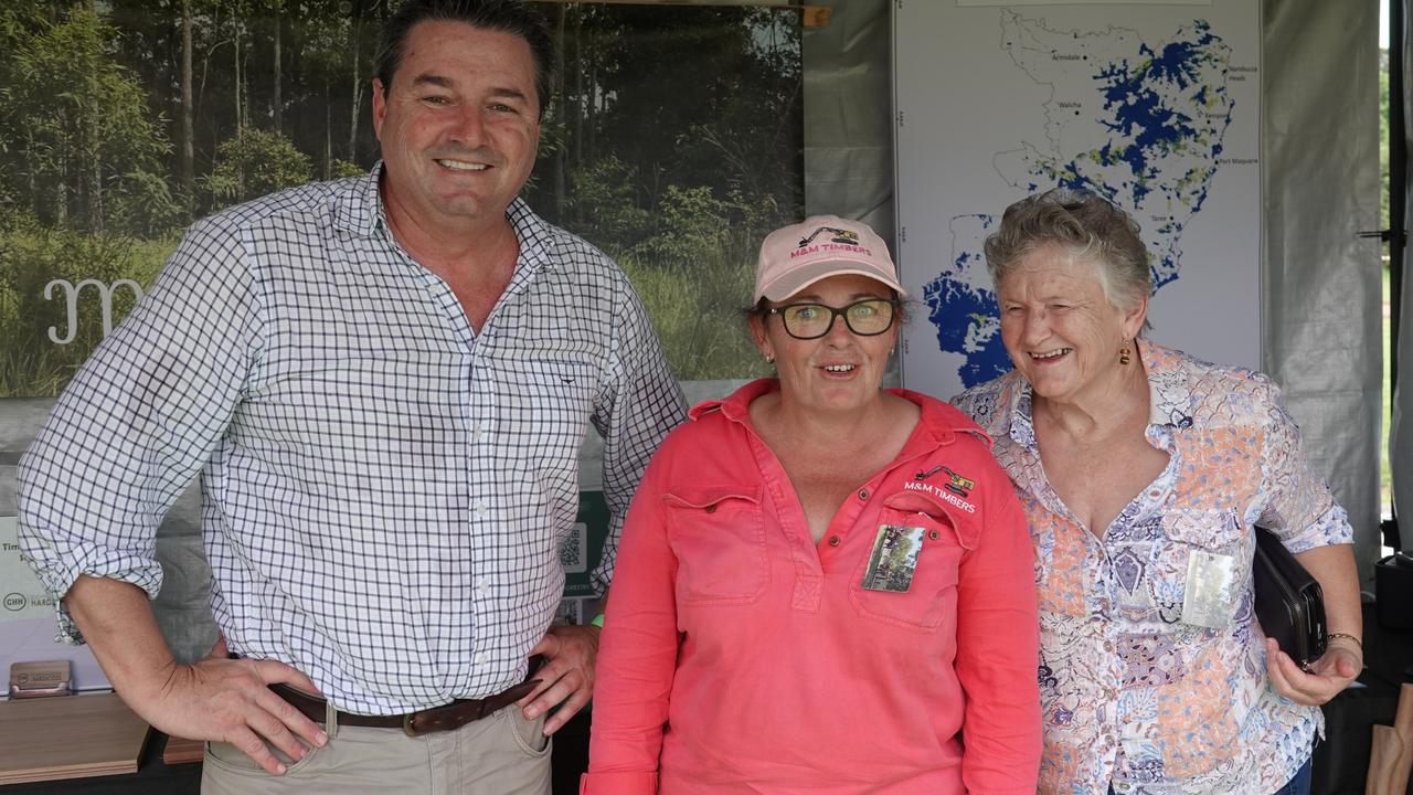 Local federal Cowper MP Pat Conaghan, Kirsty Parker and Delma Parker at the Dorrigo Show, November 24, 2023. Picture: Chris Knight