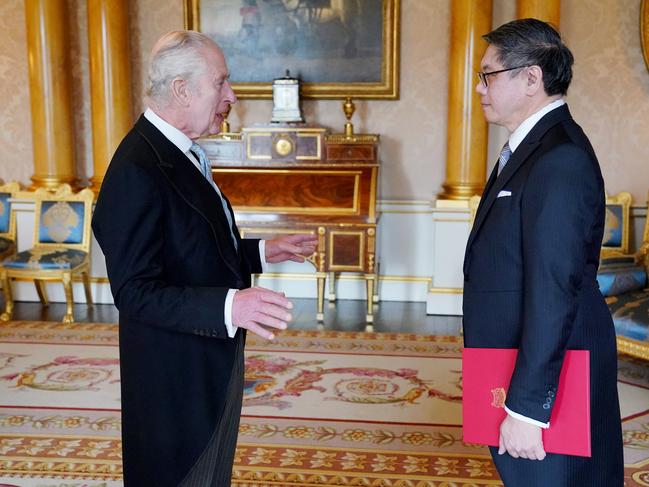 King Charles met with Ng Teck Hean, Singapore’s High Commissioner during a private audience at Buckingham Palace. Picture: Getty Images