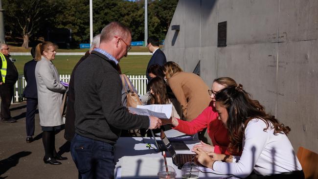 Registration for the first Toplace meeting of creditors at Drummoyne Oval in Sydney in July. Picture: Justin Lloyd.