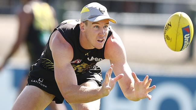 Tom Lynch will return from a hamstring injury to play in Richmond’s practice game at GMHBA Stadium on Saturday. Picture: Michael Klein