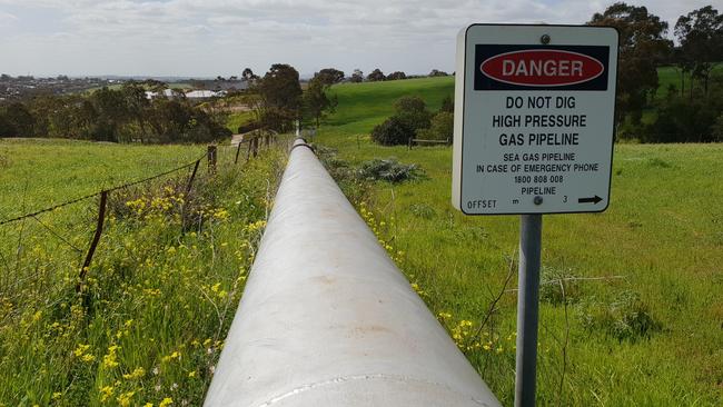 A gas pipeline near Gawler in South Australia. Picture: Colin James