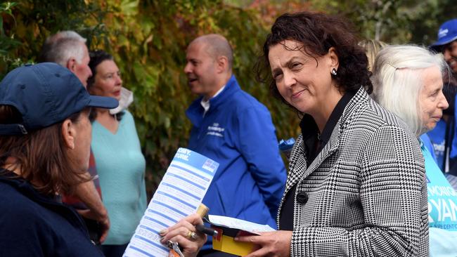 Independent candidate Monique Ryan at a pre-polling centre in Melbourne. Picture: William West/AFP