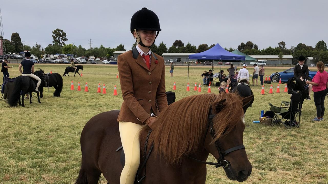 Alice Mooney, 16, on Cleoranee Inspector, at the Victorian All Shetland Show.