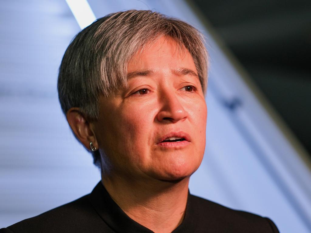 Senator Penny Wong at Stansted airport talking about the Vanuatu earthquake. Picture: Jacquelin Magnay