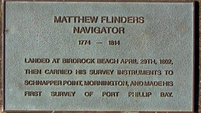 A statue of Matthew Flinders in Mornington Park carries this plaque.