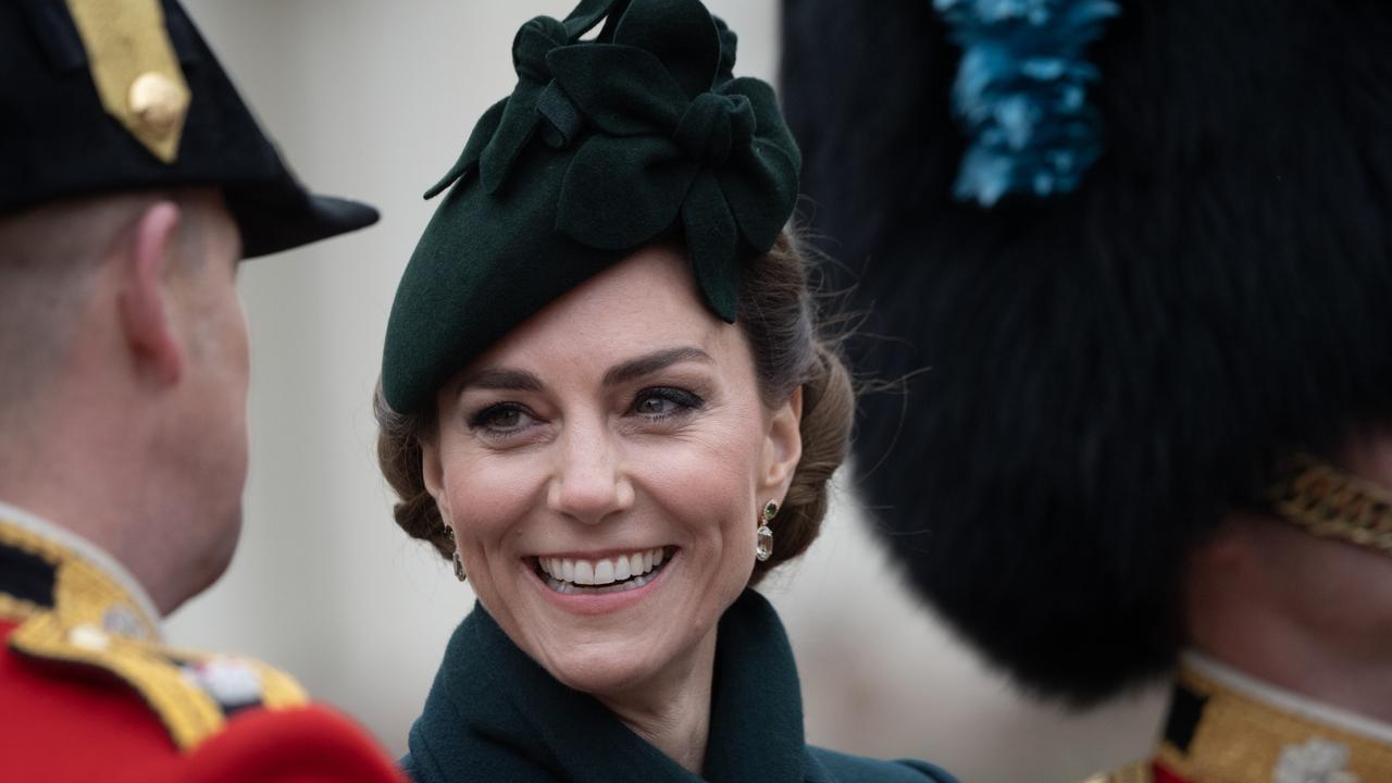 Catherine, Princess of Wales visits the 2025 Irish Guards' St. Patrick's Day Parade at Wellington Barracks. Picture: Getty.