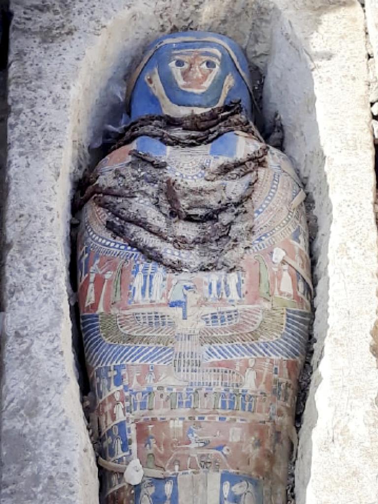 An ancient mummy covered with a layer of painted cartonnage. Picture: Egyptian Ministry of Antiquities