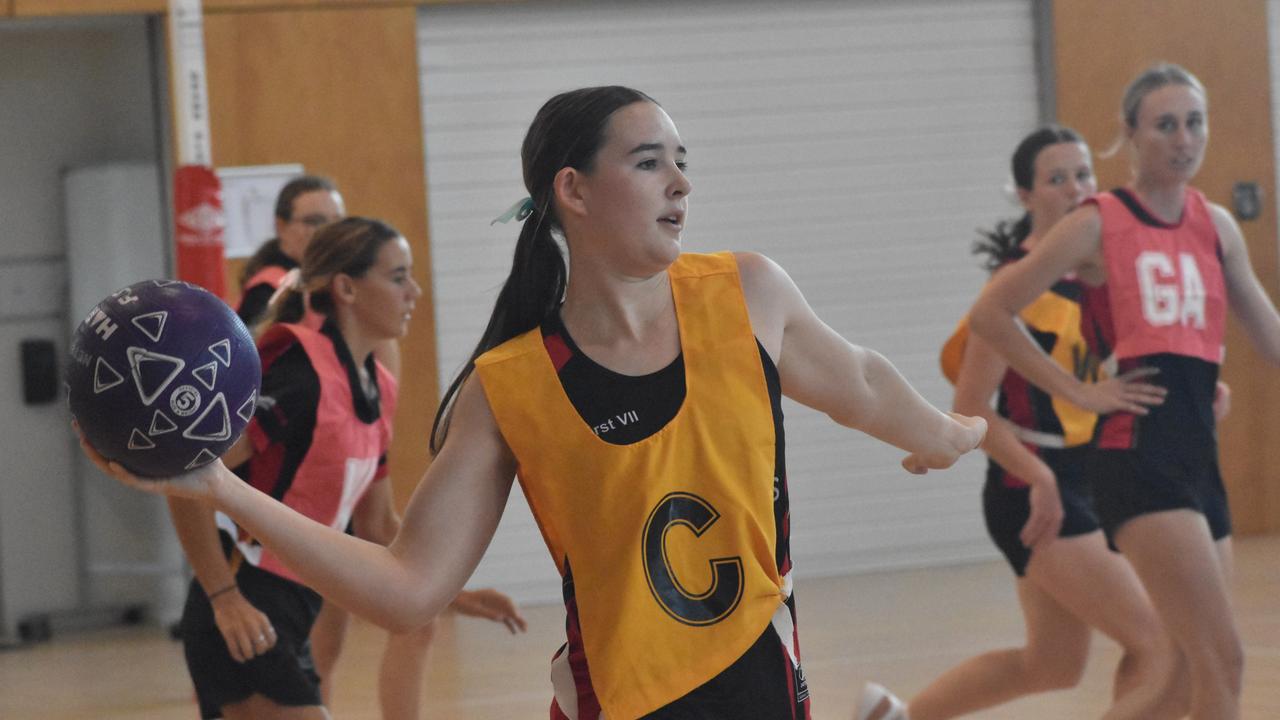 Former Australian Diamonds star Sharni Norder running coaching clinics for Rockhampton Grammar School netball teams, Saturday, March 11, 2023.