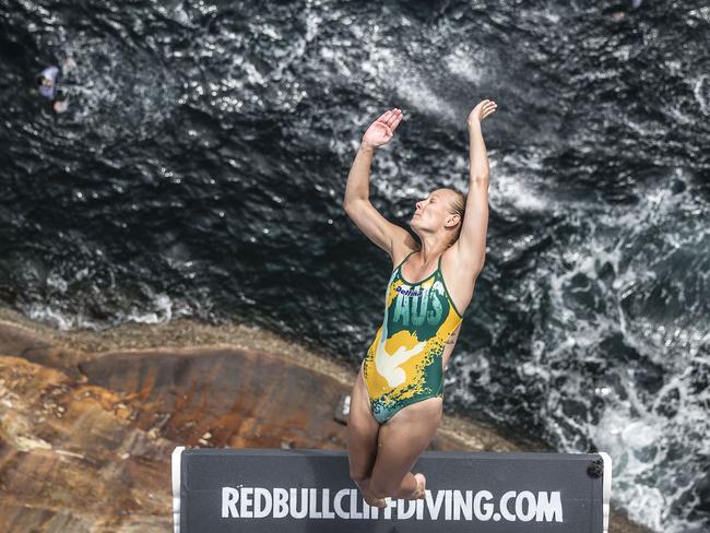 Rhiannan Iffland of Australia dives from the 21.5 metre platform during the eighth stop of the Red Bull Cliff Diving World Series, Shirahama, Japan. Picture: Romina Amato/Red Bull via Getty Images