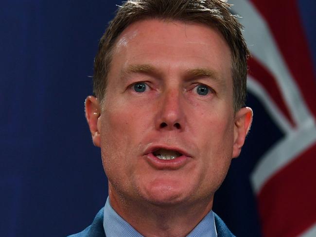 Australian Attorney-General Christian Porter speaks to the media during a press conference with Australian Prime Minister Scott Morrsion in Sydney, Tuesday, December 10, 2019. Mr Morrison released a second version of his proposed religious freedom laws for public comment. (AAP Image/Paul Braven) NO ARCHIVING