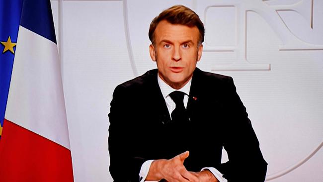 French President Emmanuel Macron addressing a live interview on French TV at the Elysee Presidential Palace in Paris. Picture: AFP