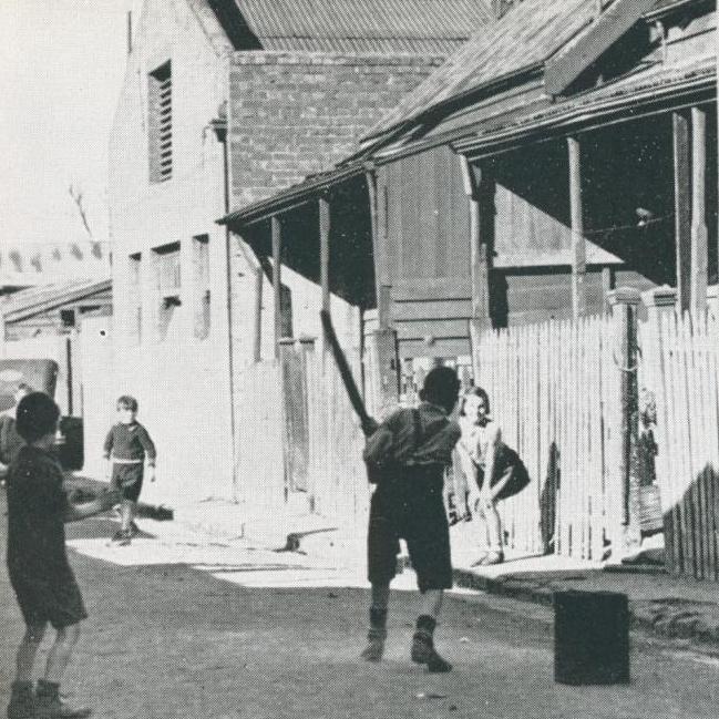 The children's playground, a slum street, Richmond, 1942. Picture: Victorian Places