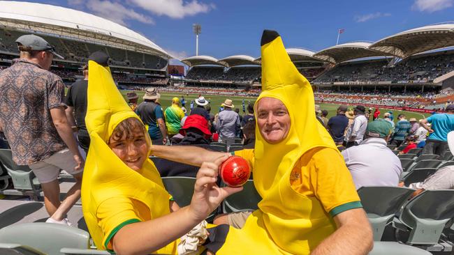 Lucas and Mark Tippins at the Adelaide Test match. Picture: Ben Clark