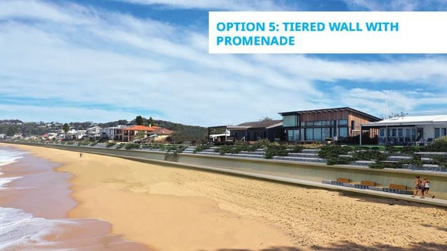 A tiered vertical wall with promenade, Option 5, has been identified as the most expensive but most beneficial design to all beach users. Picture: supplied