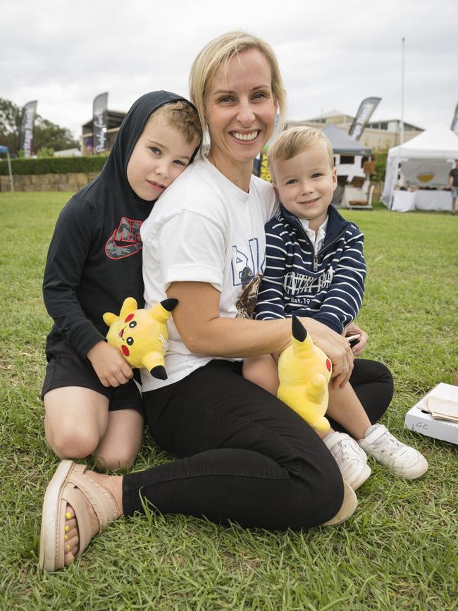 Vanessa Gleeson with her sons Charlie (left) and Harry Gleeson at the Toowoomba Royal Show, Saturday, April 1, 2023. Picture: Kevin Farmer