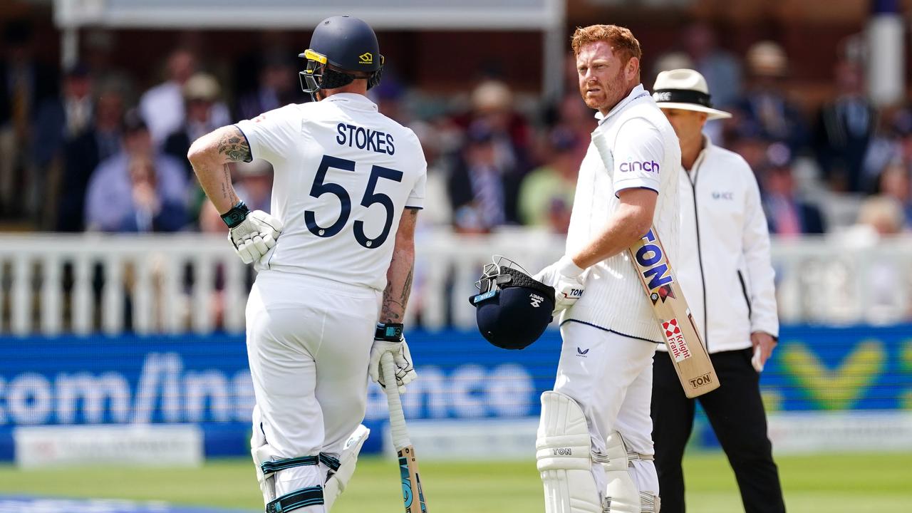 England's Jonny Bairstow (centre) awaits the decision of the run out by Australia's Alex Carey