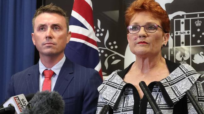 Pauline Hanson with chief of staff James Ashby. Picture: Liam Kidston