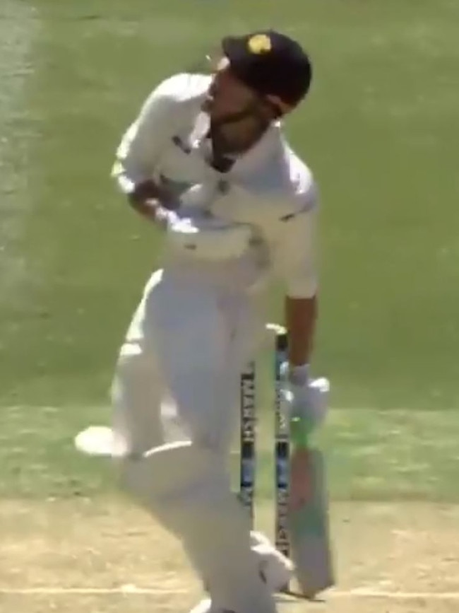 Western Australian batsman Marcus Stoinis is struck during the abandoned Shield match. Picture: cricket.com.au