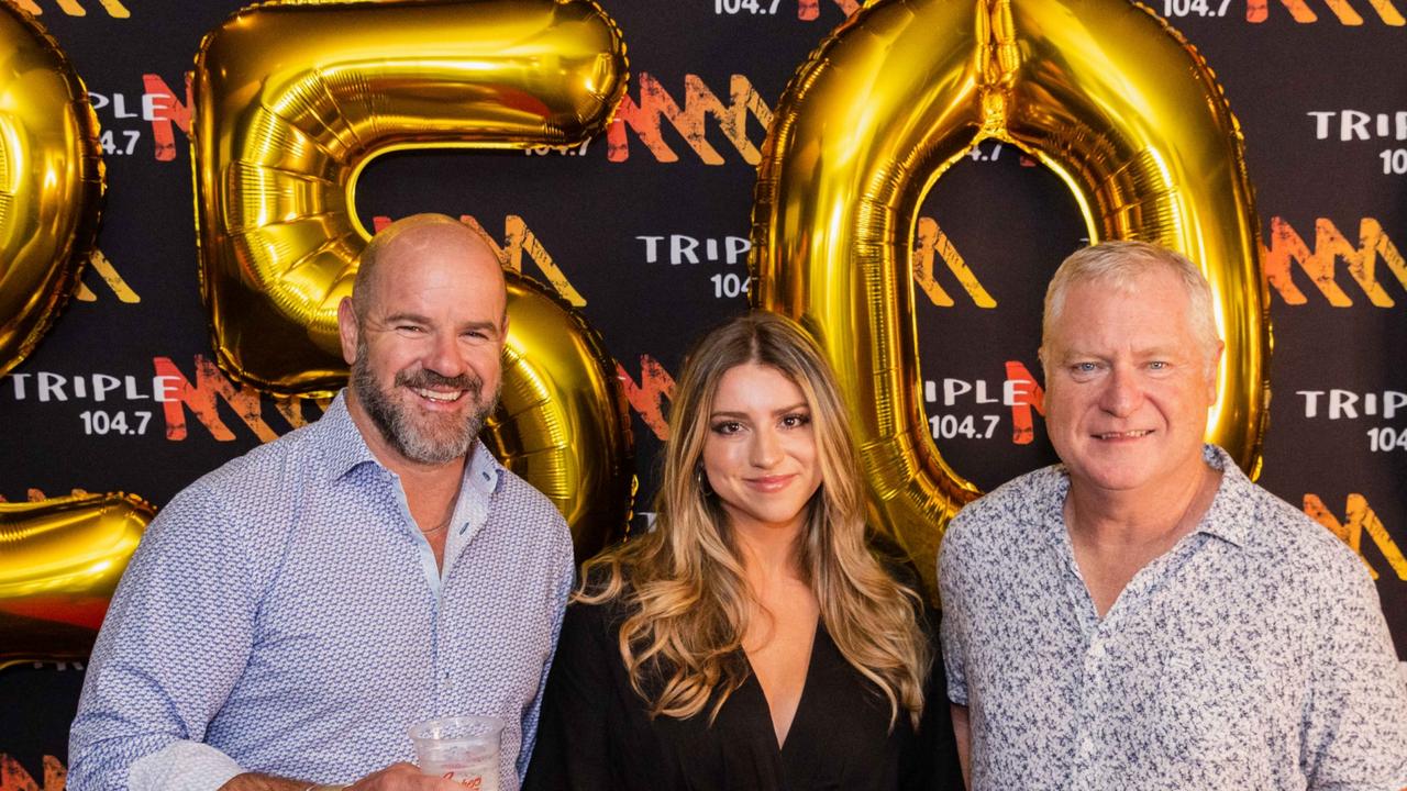 Laura O'Callaghan from Triple M, with Mark Ricchiuto and Chris Dittmar. Picture: Triple M