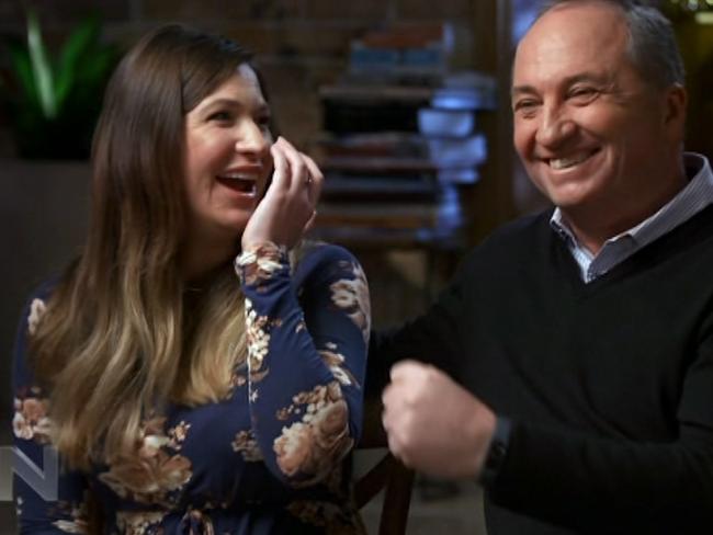 Vikki Campion and Barnaby Joyce during their first interview since the birth of their baby on Channel Seven’s Sunday Night program. Credit: Channel 7 