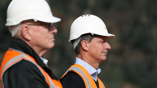 Energy Minister Angus Taylor during a visit to Lobs Hole in the Snowy Mountains. Picture: Gary Ramage