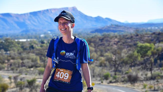 Louise Warner, 42, competed in Run Larapinta Marathon at Alice Springs. Picture: Chloe Erlich