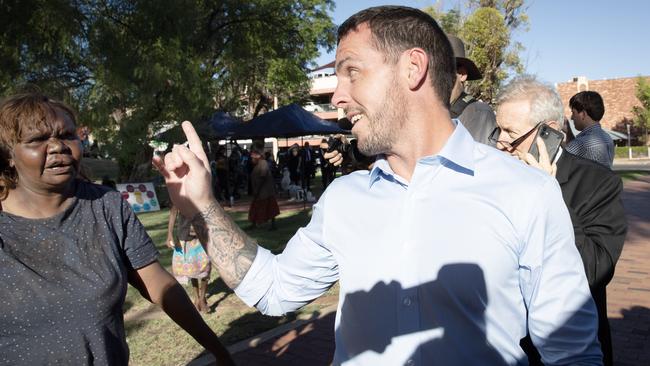 A woman believed to be from Yuendumu confronts former NT police officer Zachary Rolfe in February. Picture: Liam Mendes