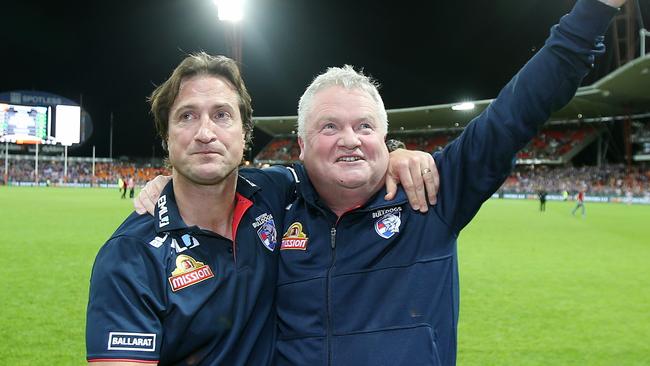 Two of the architects of the Bulldogs’ success. Picture: Michael Klein