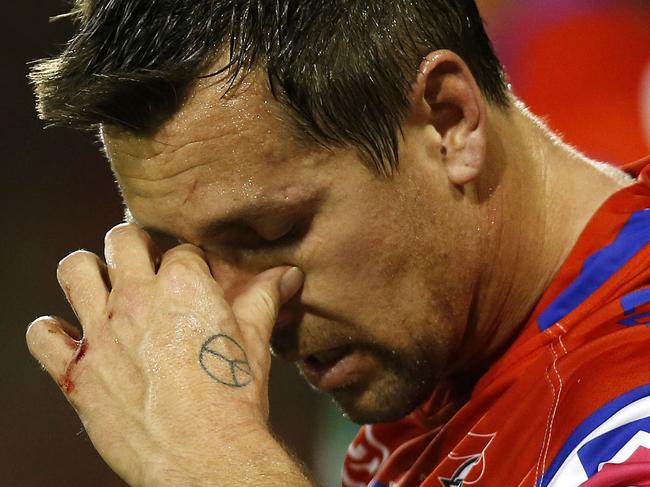 Mitchell Pearce of the Knights during the Round 23 NRL match between the Wests Tigers and the Newcastle Knights at Campbelltown Stadium in Sydney, Saturday, August 24, 2019.  (AAP Image/Darren Pateman) NO ARCHIVING, EDITORIAL USE ONLY