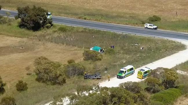 Two people died in a two-car crash at the intersection of of Riddoch Highway Rd and McGrice Rd, Willalooka. Picture: 7NEWS