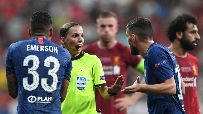 Stephanie Frappart refereed the Super Cup match between Liverpool and Chelsea. Picture: AFP