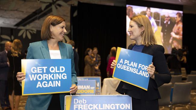 Deb Frecklington and Lauren Day, LNP candidate for Maiwar. Picture: NCA NewsWire / Sarah Marshall