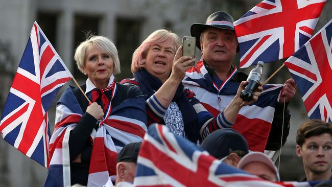 Pro-Brexit supporters at a rally in London on Friday. Picture: AFP