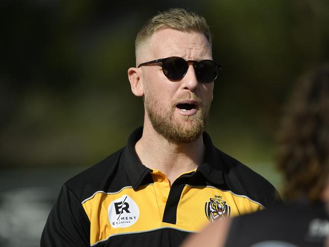 SFNL: Bendigo Bank Division 3 Senior, Round 18. South Mornington Seniors vs Heatherton Seniors at Citation Oval, Mount Martha, Victoria, Saturday 17th August 2024. South Mornington Seniors Coach Chris Baker. Picture: Andrew Batsch