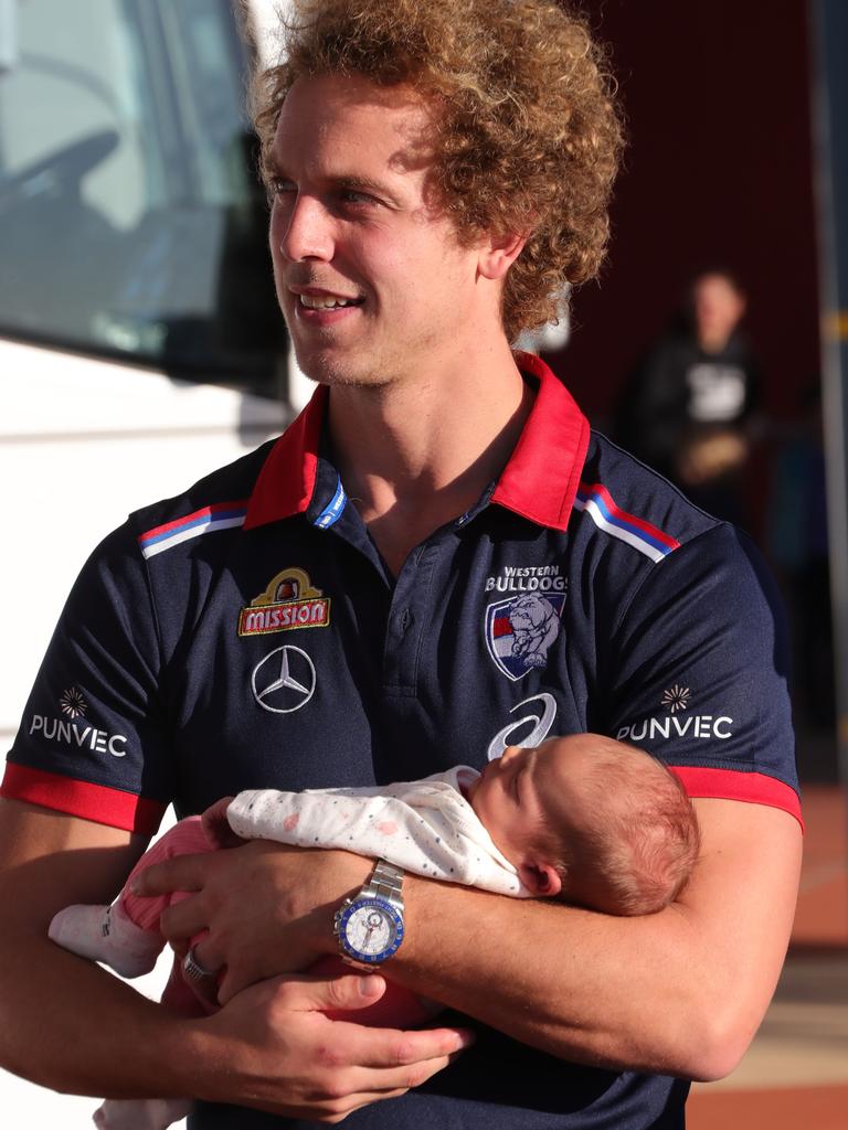 Bulldog Mitch Wallis too his new baby to the Gold Coast hub. Picture Glenn Hampson