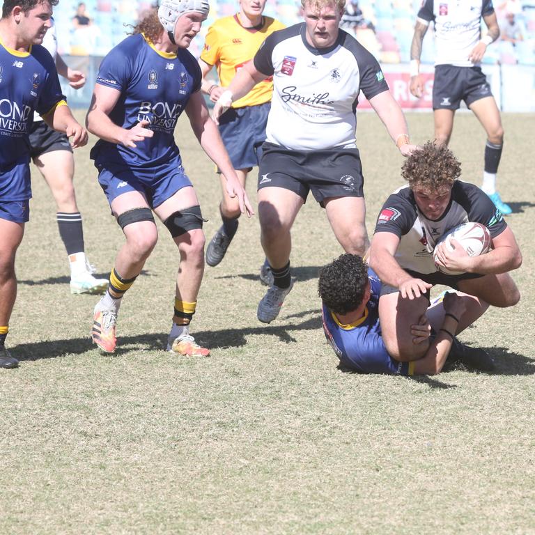 Cooper Hoare (with the ball). Souths vs. Bond Uni at Bond. 3 August 2024 Robina Picture by Richard Gosling