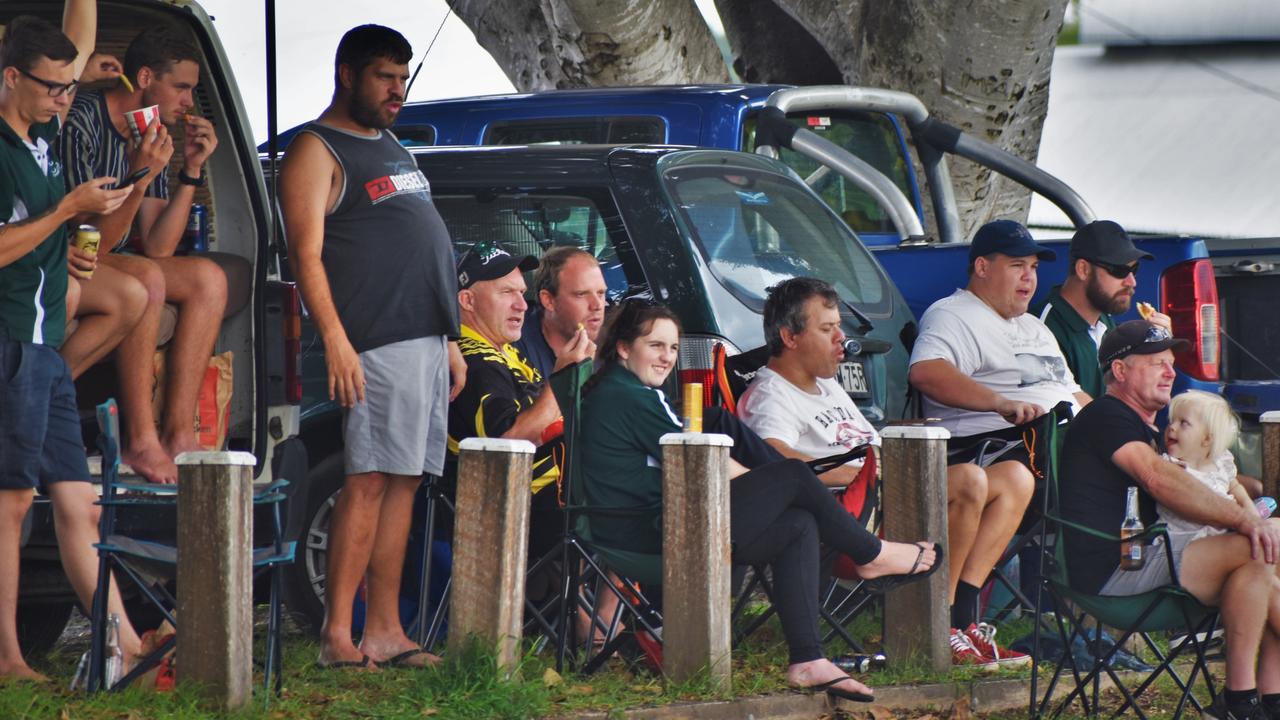 The GDSC Easts Poplar Sheds players watch the CRCA GDSC Premier League preliminary final at Ellem Oval after their own 2nd Grade preliminary final at Lower Fisher Turf was abandoned due to the west conditions on Saturday, 20th March, 2021.