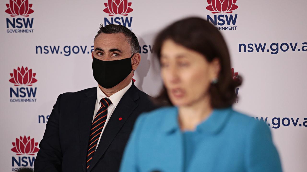 NSW Deputy Premier John Barilaro and NSW Premier Gladys Berejiklian speaking at a Covid-19 press conferences. Picture: NCA NewsWire / Adam Yip