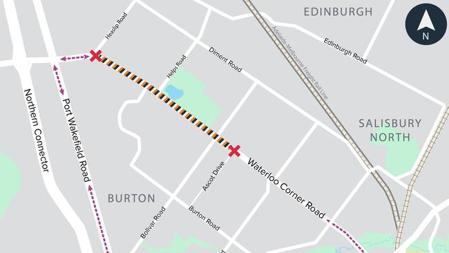 Night work on a stretch of Waterloo Corner Rd in Burton will see it closed for resurfacing from Tuesday February 13 to mid-March 2024. Picture: Department of Transport and Infrastructure.