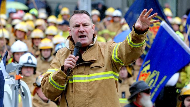 Fire brand: United Firefighters Union boss Peter Marshall has helped broker deals with the Andrews Government that dramatically lift his membership. Picture: Tim Carrafa