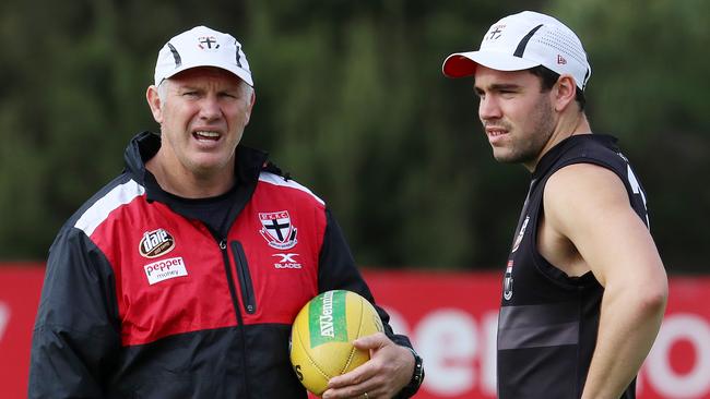 Danny Frawley (left) has called for a crackdown on the amount of time runners spend on the field. Picture: Michael Klein