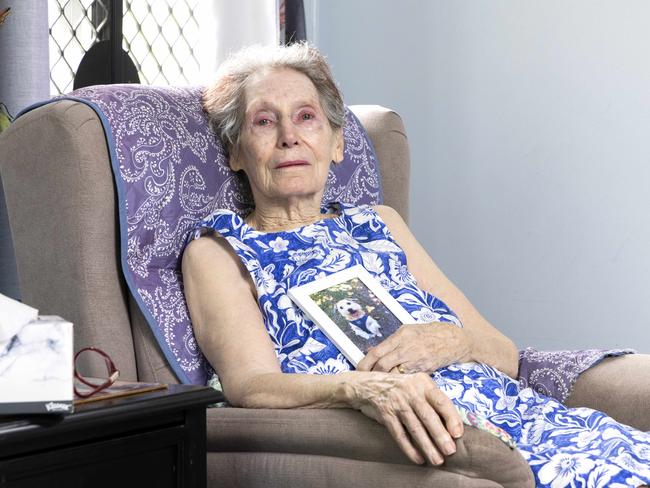 Gill Kearney with photo of Paddy who died after fatal dog attack in Carindale. Picture: Richard Walker