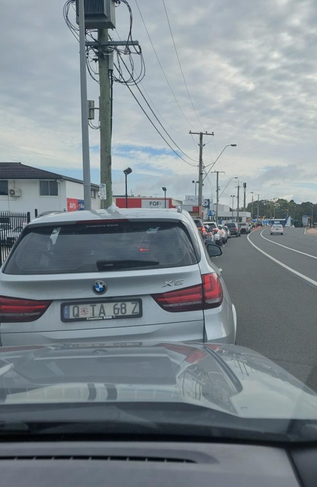 People are reportedly waiting for more than two hours at a testing station in Currimundi with some reporting they are now being turned away. Picture: Supplied